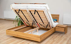 zestaw dębowe łoże lewitujące z szafkami: BALLEGA_D, rozmiar 160x200 cm, z pojemnikiem na pościel i stelażem